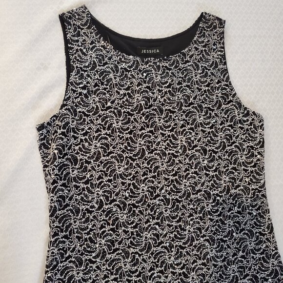 NWT * Y2K Black & White Lace Knit Party Dress Glitzy Sparkly Fitted Knee Length - Picture 4 of 6